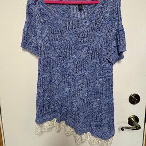 INC INTERNATIONAL CONCEPTS WOMAN BLUE LACE SHORT SLEEVE SWEATER